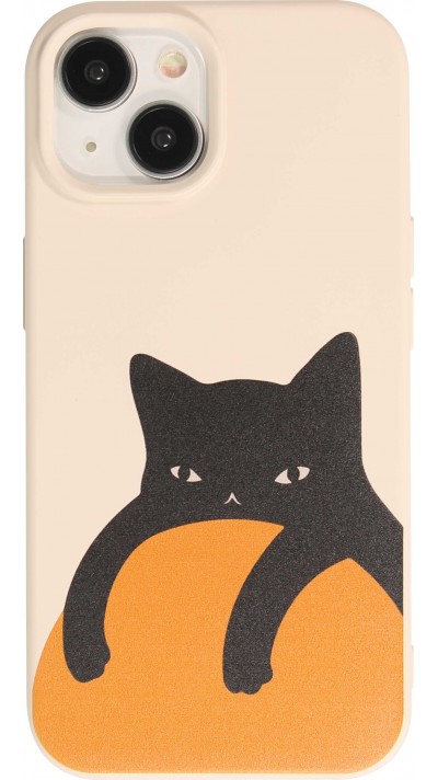 Coque iPhone 15 - Gel silicone souple - Relaxed Cat - Beige