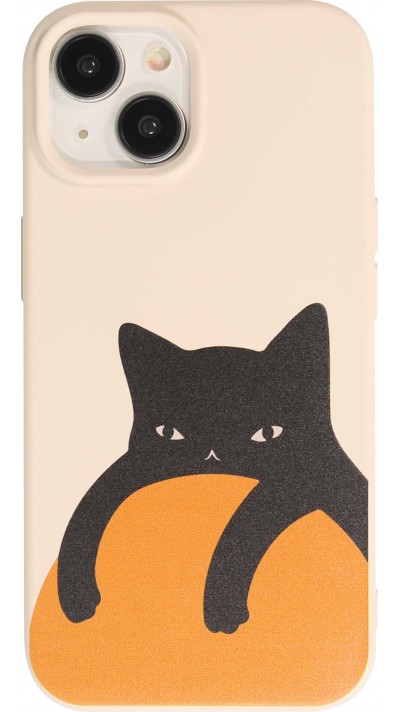 iPhone 14 Case Hülle - Gel Silikon weich - Relaxed Cat - Beige