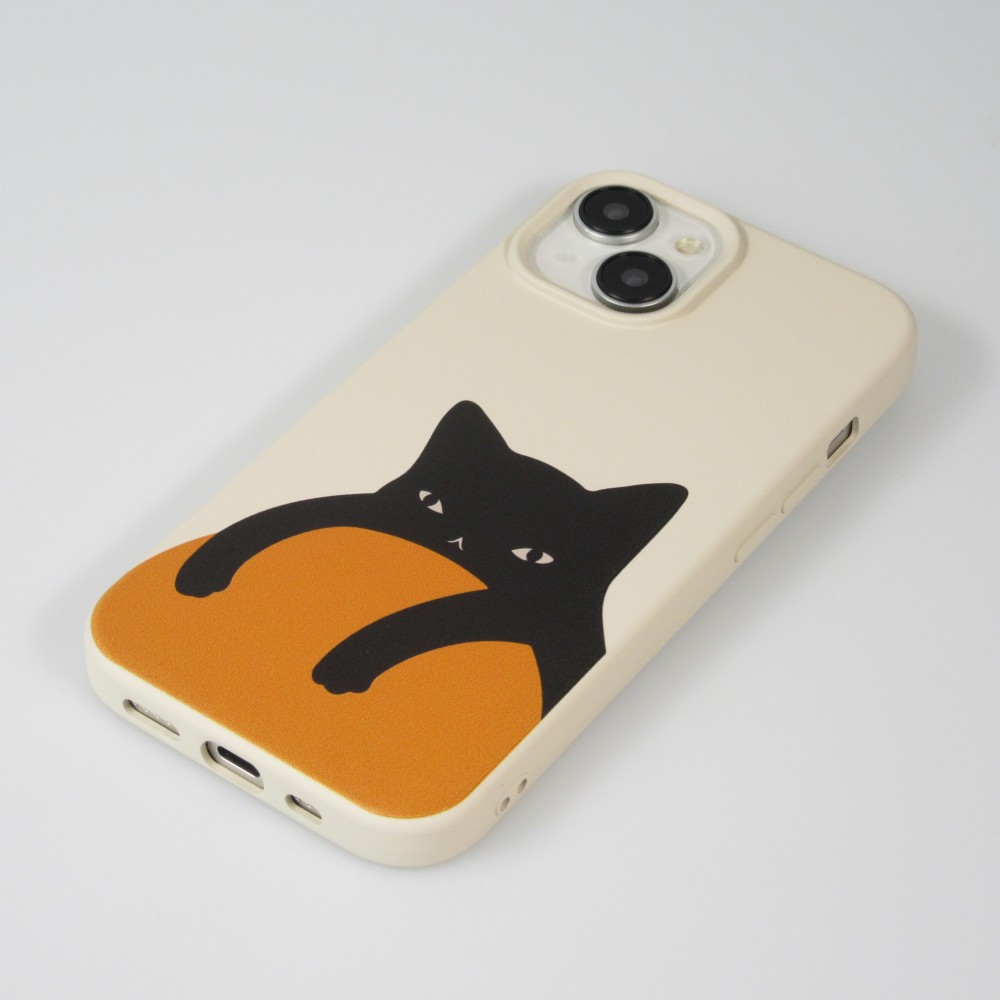 iPhone 14 Case Hülle - Gel Silikon weich - Relaxed Cat - Beige