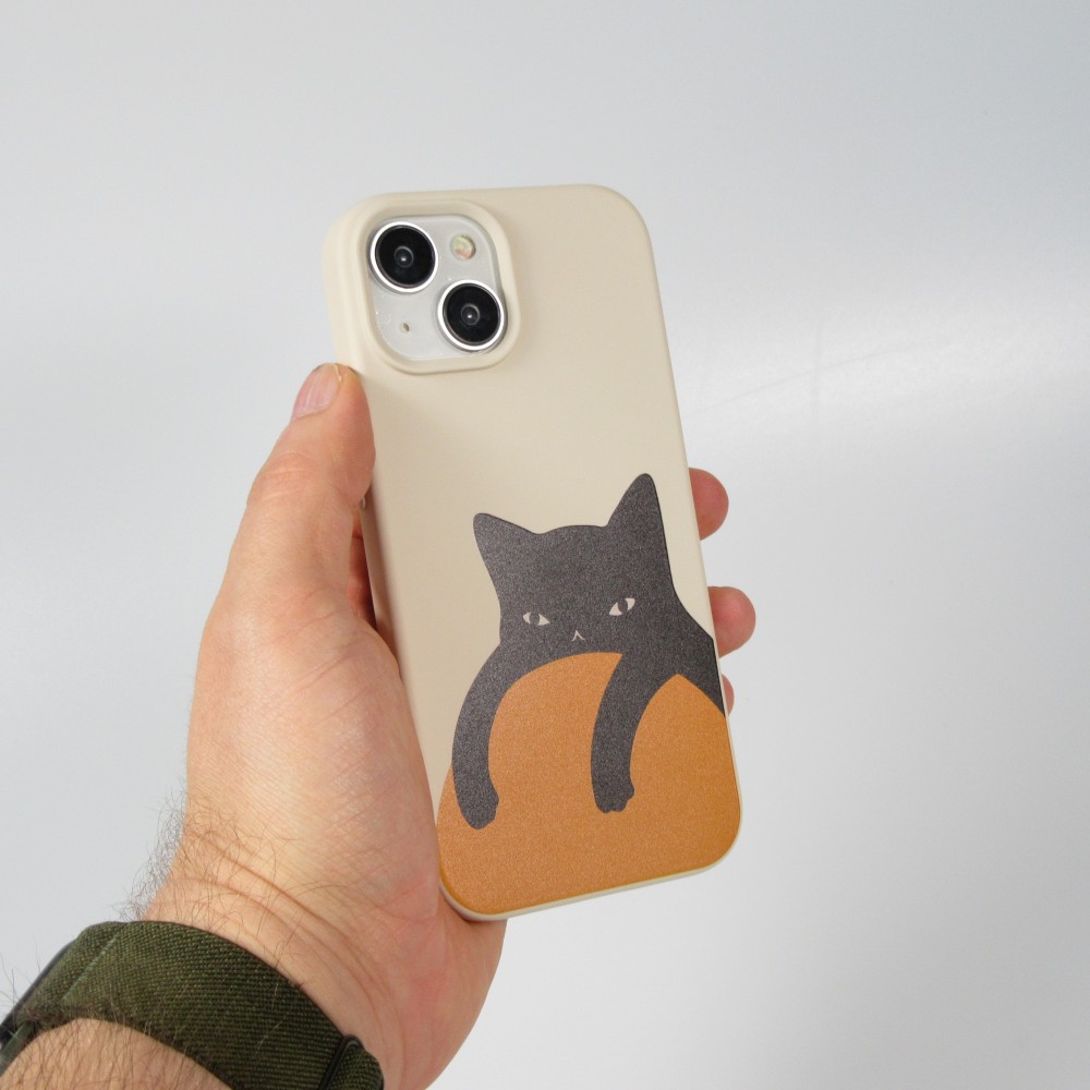 iPhone 14 Case Hülle - Gel Silikon weich - Relaxed Cat - Beige
