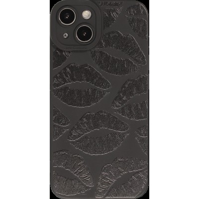Coque iPhone 14 - Gel silicone souple avec protection caméra - Many kisses - Noir