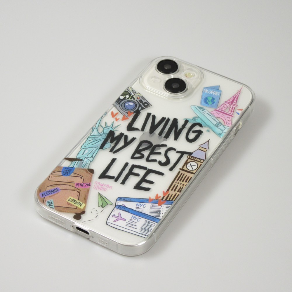 iPhone 15 Case Hülle - Transparentes Silikon Cover Living my best Life