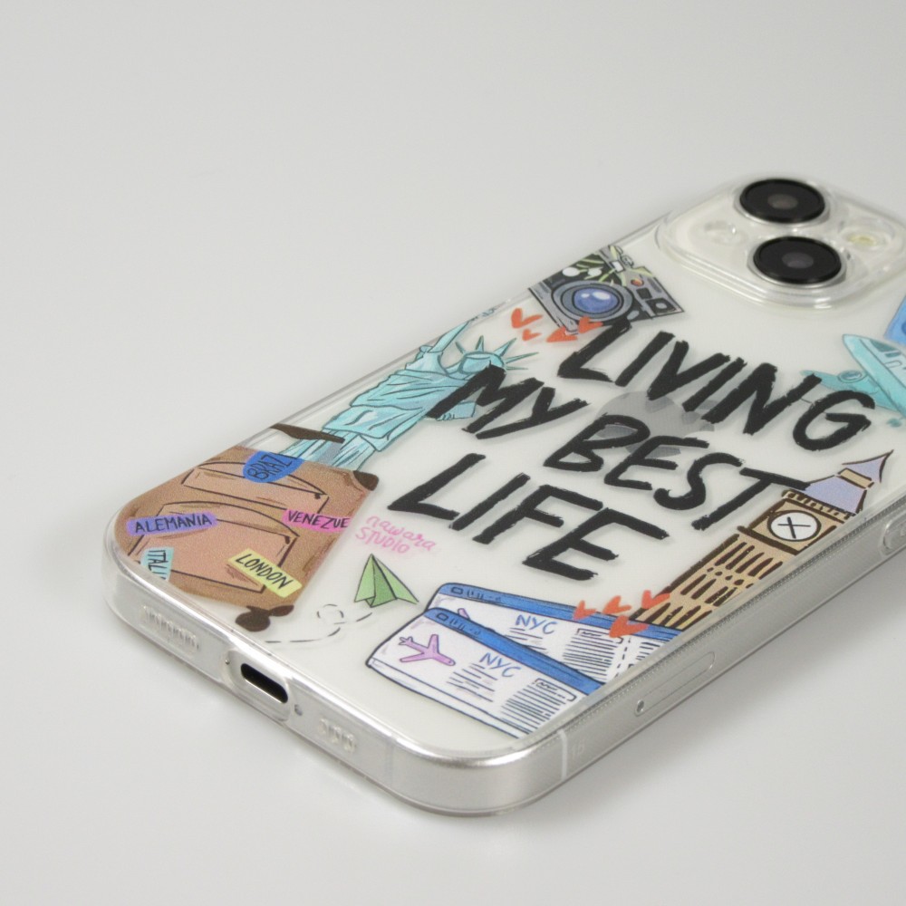 iPhone 15 Case Hülle - Transparentes Silikon Cover Living my best Life