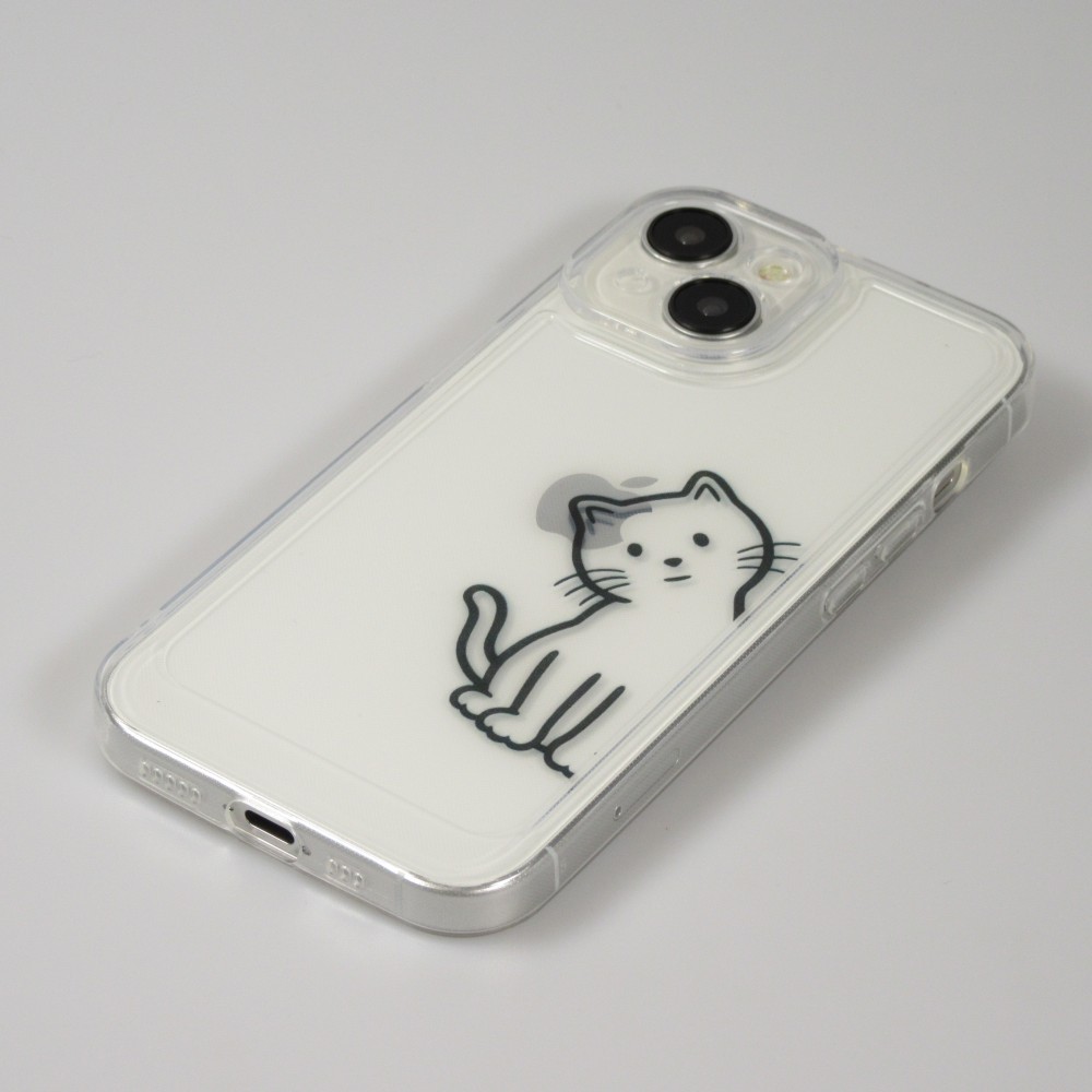 Coque iPhone 15 - Gel silicone transparent petit chat trop mignon