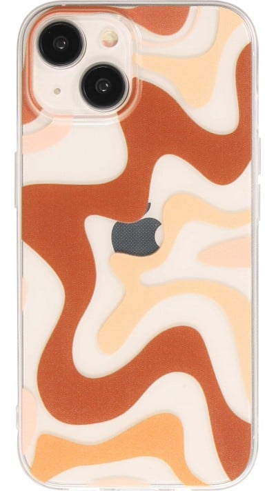 iPhone 15 Case Hülle - Gummi Silikon farbige Wellen - Café Mocha