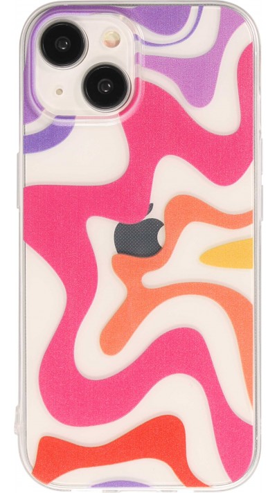 Coque iPhone 14 - Gel silicone vagues colorées - Lavender sunset