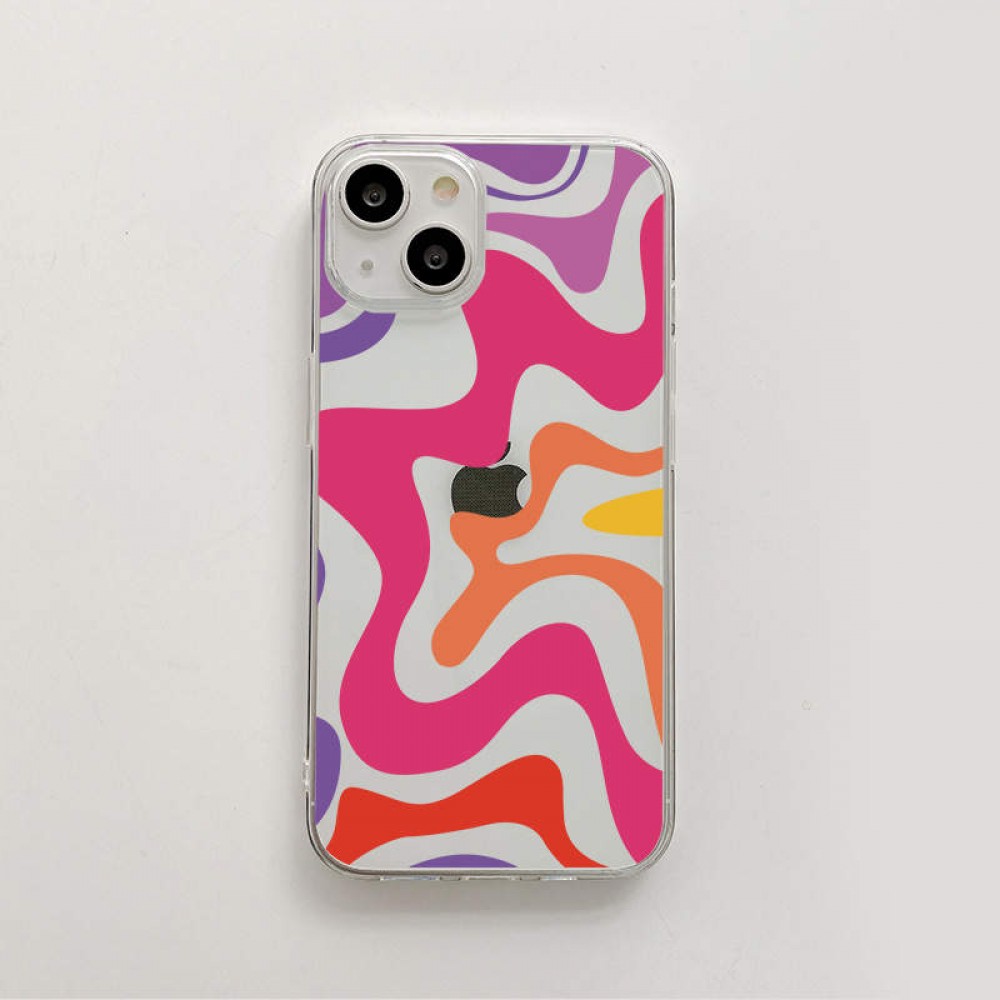 Coque iPhone 15 - Gel silicone vagues colorées - Lavender sunset