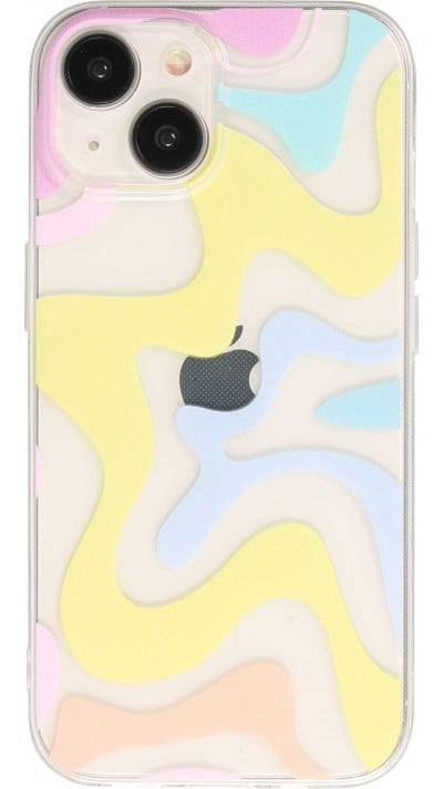 Coque iPhone 15 - Gel silicone vagues colorées - Pina Colada