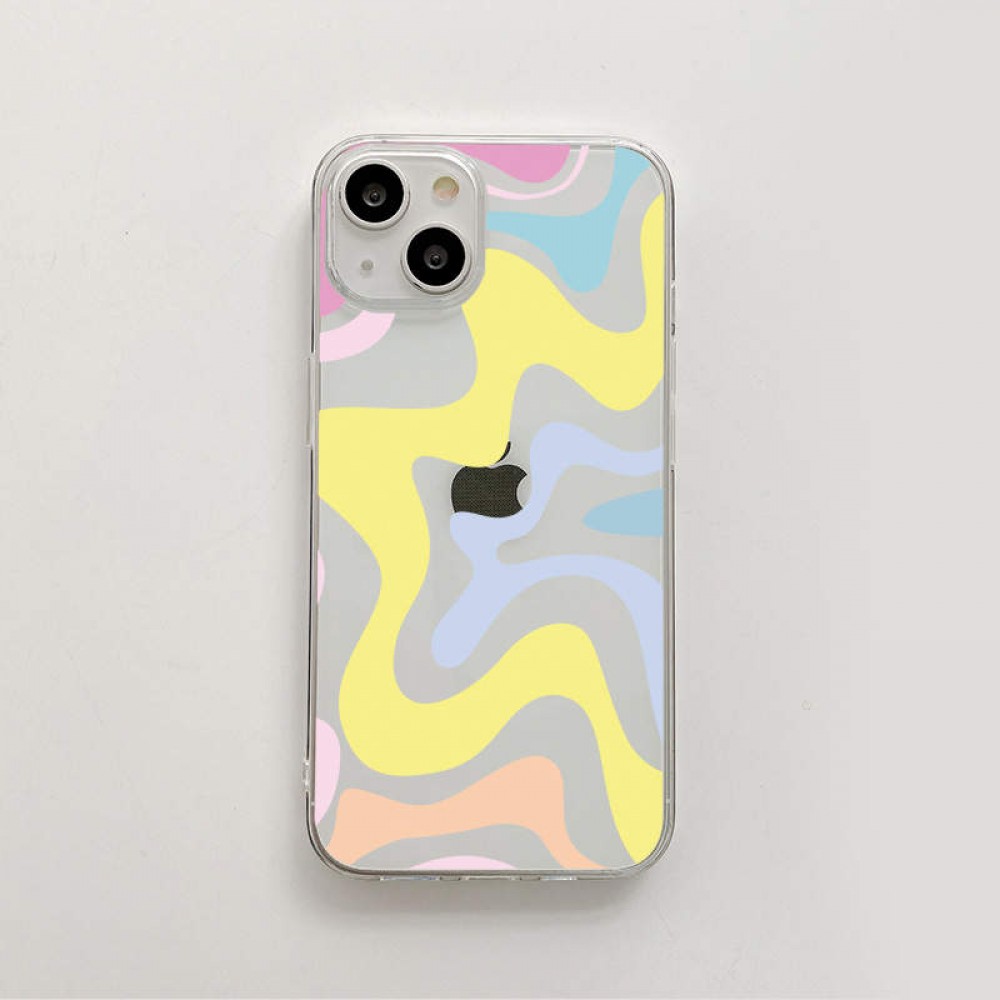 Coque iPhone 15 - Gel silicone vagues colorées - Pina Colada