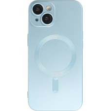 iPhone 15 Case Hülle - Gummi weich mit Kameraschutzglas MagSafe - Blau