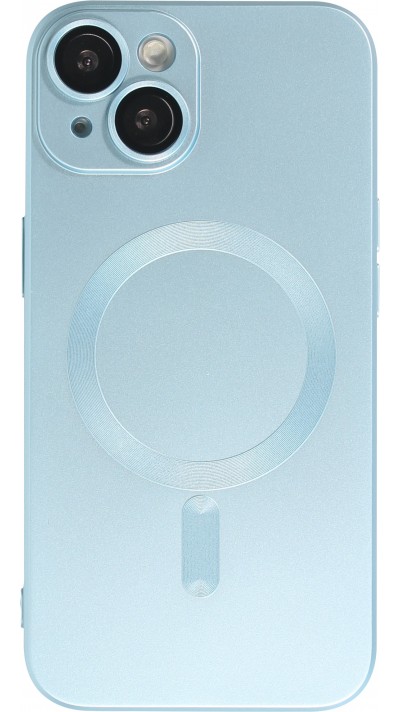 Coque iPhone 14 - Gel souple avec vitre de protection caméra MagSafe - Bleu