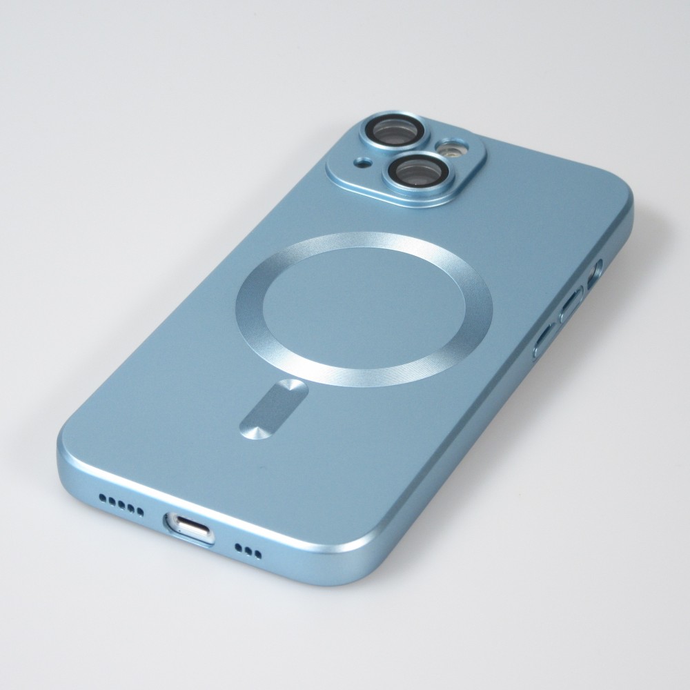 Coque iPhone 15 Plus - Gel souple avec vitre de protection caméra MagSafe - Bleu