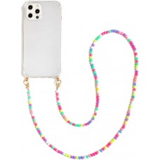 iPhone 13 Case Hülle - Gummi transparent mit mehrfarbiger integrierter Perlenkette