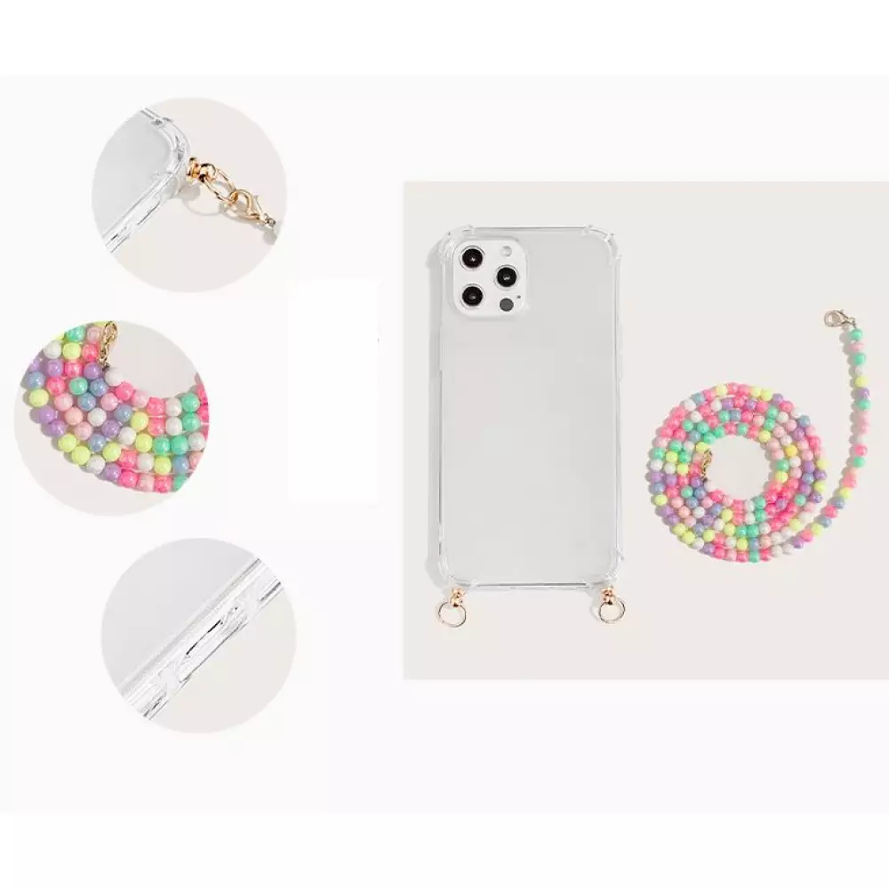 Coque iPhone 14 Pro - Gel transparente avec chaine en perle intégrée multicolorée