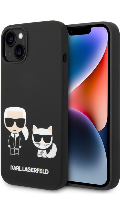 Coque iPhone 14 - Karl Lagerfeld et Choupette duo silicone soft touch - Noir