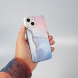 Coque iPhone 14 Plus - Silicone mat effet marbre imprimé - Bleu rose