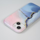 Coque iPhone 14 Plus - Silicone mat effet marbre imprimé - Bleu rose