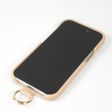 iPhone 14 Case Hülle - Premium Luxus Echtleder mit verstell- und abnehmbarem Lederriemen + MagSafe - Beige