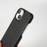iPhone 14 Case Hülle - Premium Luxus Echtleder mit verstell- und abnehmbarem Lederriemen + MagSafe - Schwarz