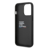 Coque iPhone 14 Pro Max - BMW M effet carbone et cuir avec logo métallique en relief - Noir