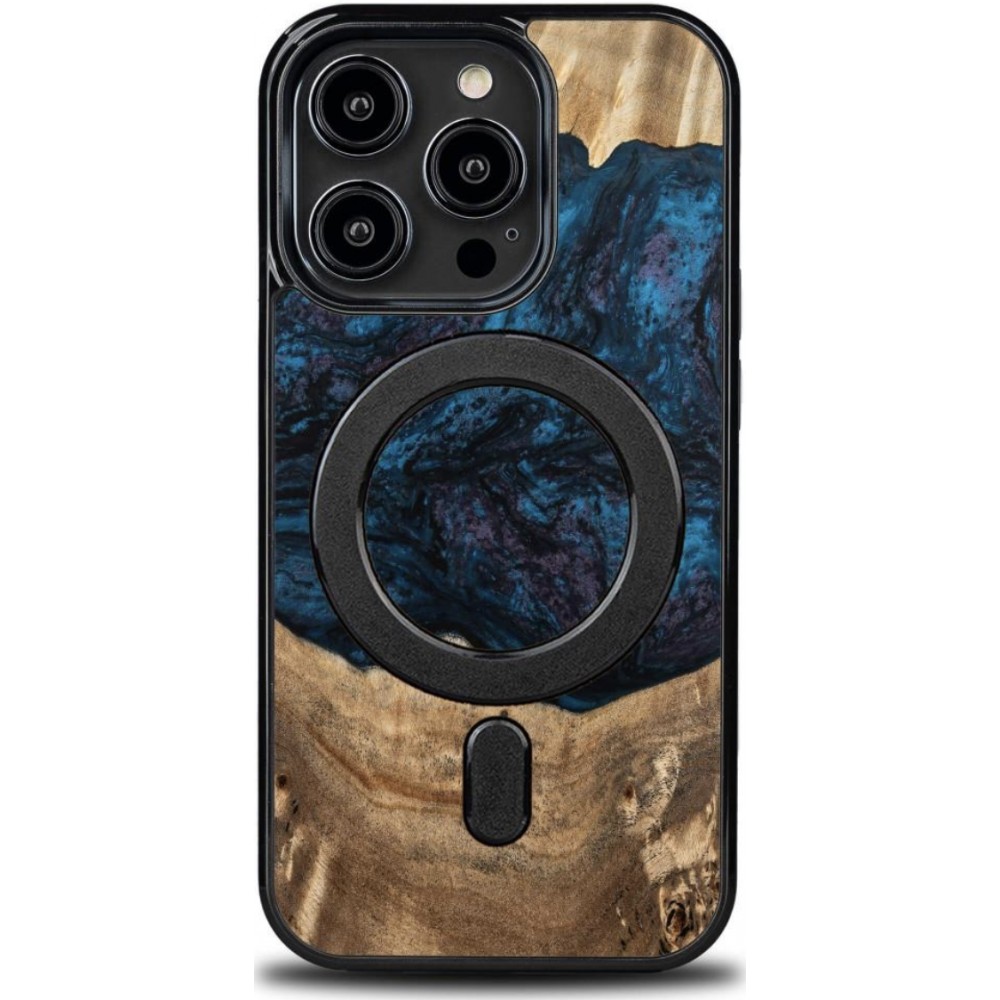 Coque iPhone 14 Pro - Bewood Unique Bois et résine Case MagSafe - Neptune - Navy Black