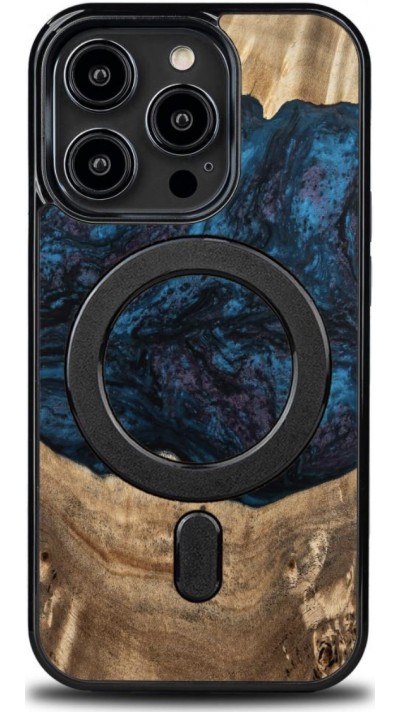 Coque iPhone 14 Pro - Bewood Unique Bois et résine Case MagSafe - Neptune - Navy Black