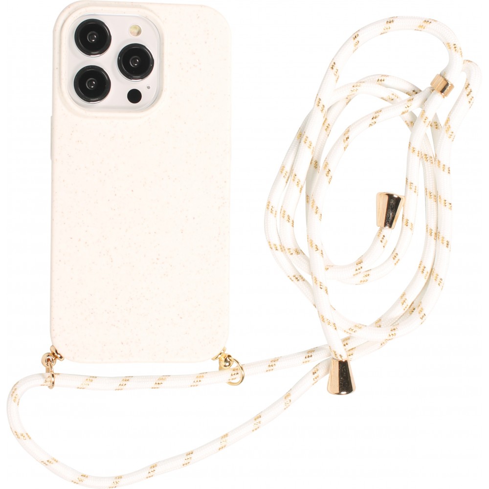 iPhone 14 Pro Case Hülle - Bio Eco-Friendly Vegan mit Handykette Necklace - Weiss