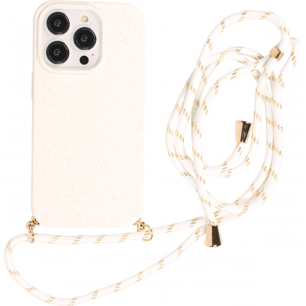 Coque iPhone 14 Pro - Bio Eco-Friendly nature avec cordon collier - Blanc
