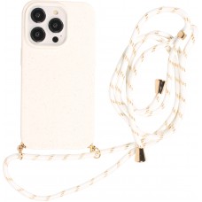 Coque iPhone 14 Pro - Bio Eco-Friendly nature avec cordon collier - Blanc