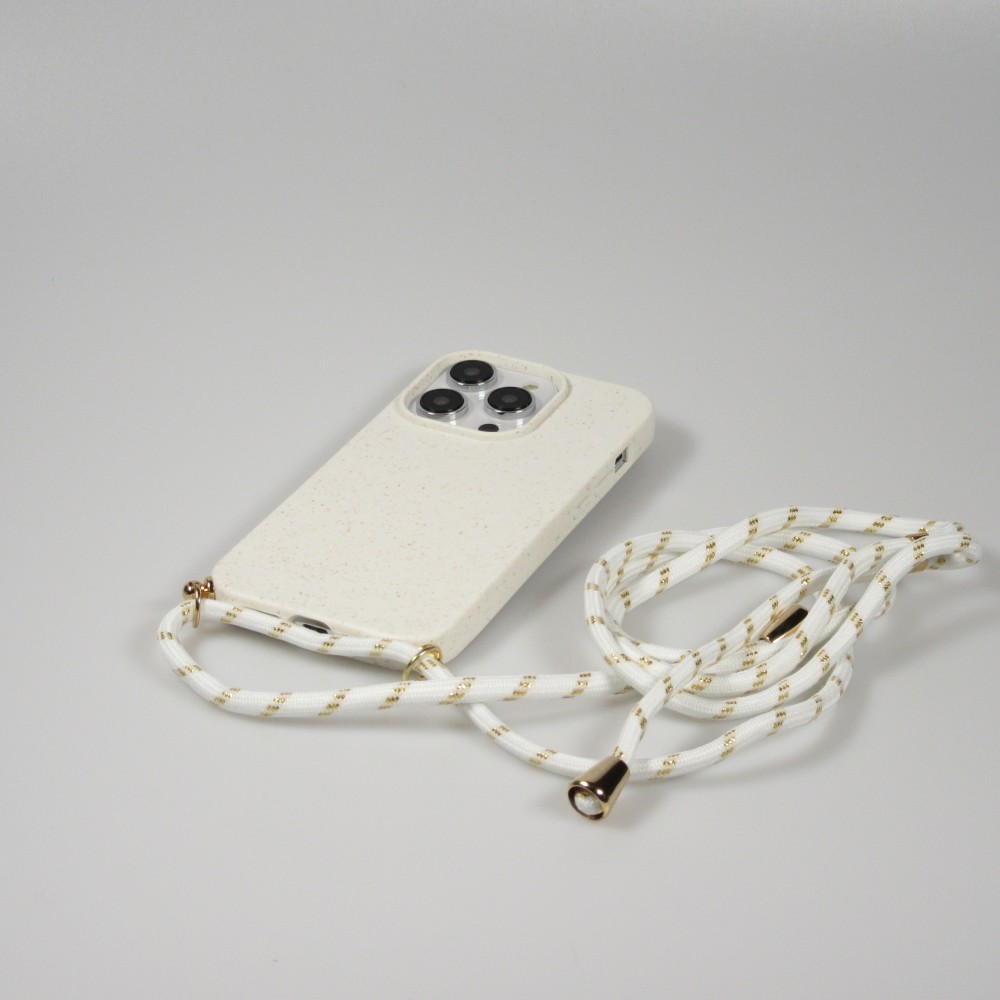 iPhone 14 Pro Case Hülle - Bio Eco-Friendly Vegan mit Handykette Necklace - Weiss