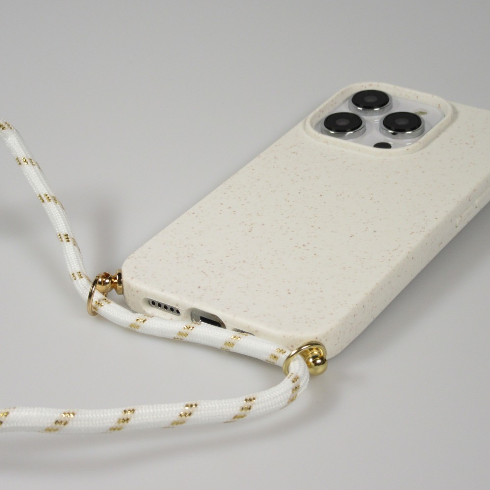 Coque iPhone 14 Pro - Bio Eco-Friendly nature avec cordon collier - Blanc