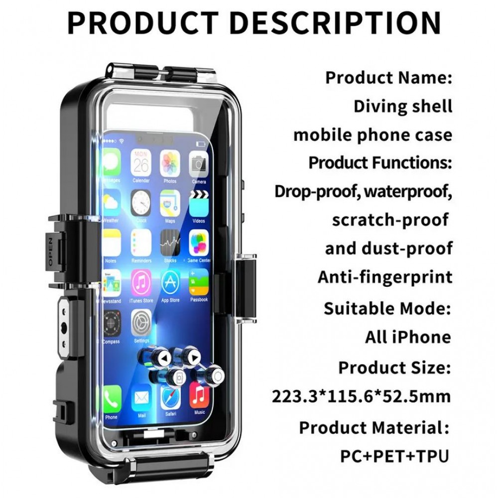 Coque iPhone - Protection étanche pour plongée et snorkeling à 30M grade militaire universelle iPhone - Noir