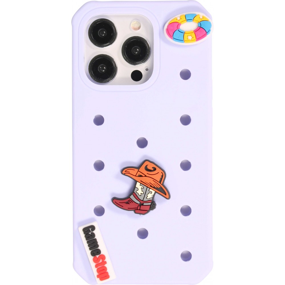 Coque iPhone 14 Pro - Case épais en silicone avec des trous pour les stickers à fixer - Bleu clair
