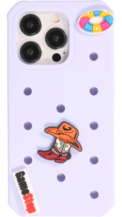 Coque iPhone 14 Pro - Case épais en silicone avec des trous pour les stickers à fixer - Bleu clair