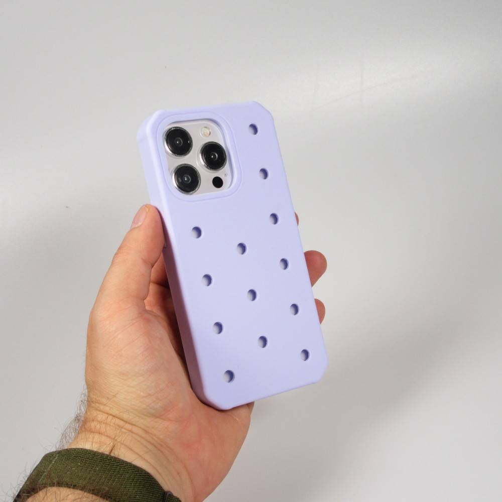 Coque iPhone 14 Pro - Case épais en silicone avec des trous pour les stickers à fixer - Bleu clair