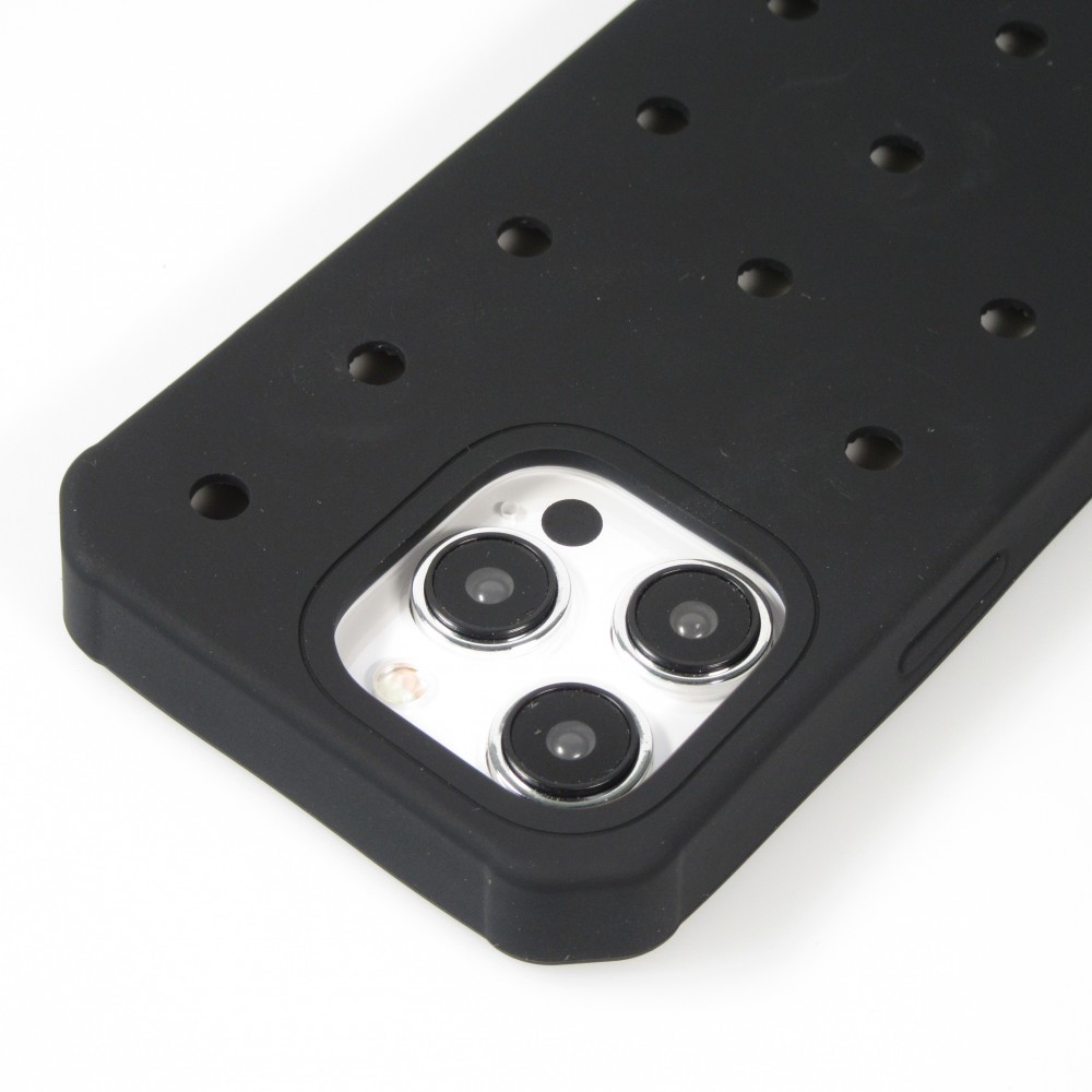 Coque iPhone 14 Pro - Case épais en silicone avec des trous pour les stickers à fixer - Noir