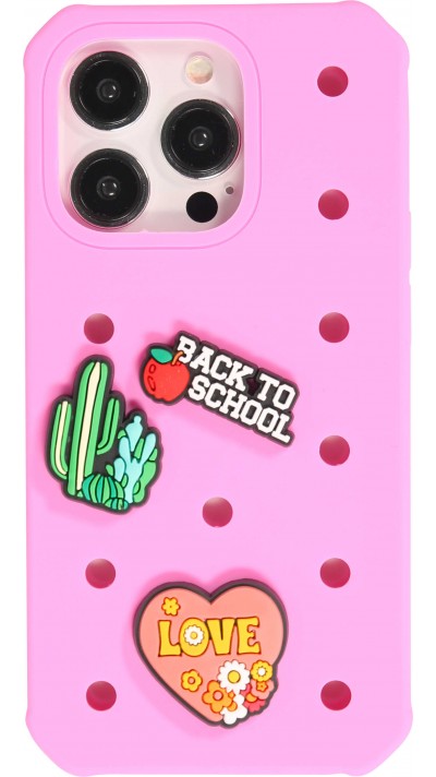 Coque iPhone 14 Pro - Case épais en silicone avec des trous pour les stickers à fixer - Rose