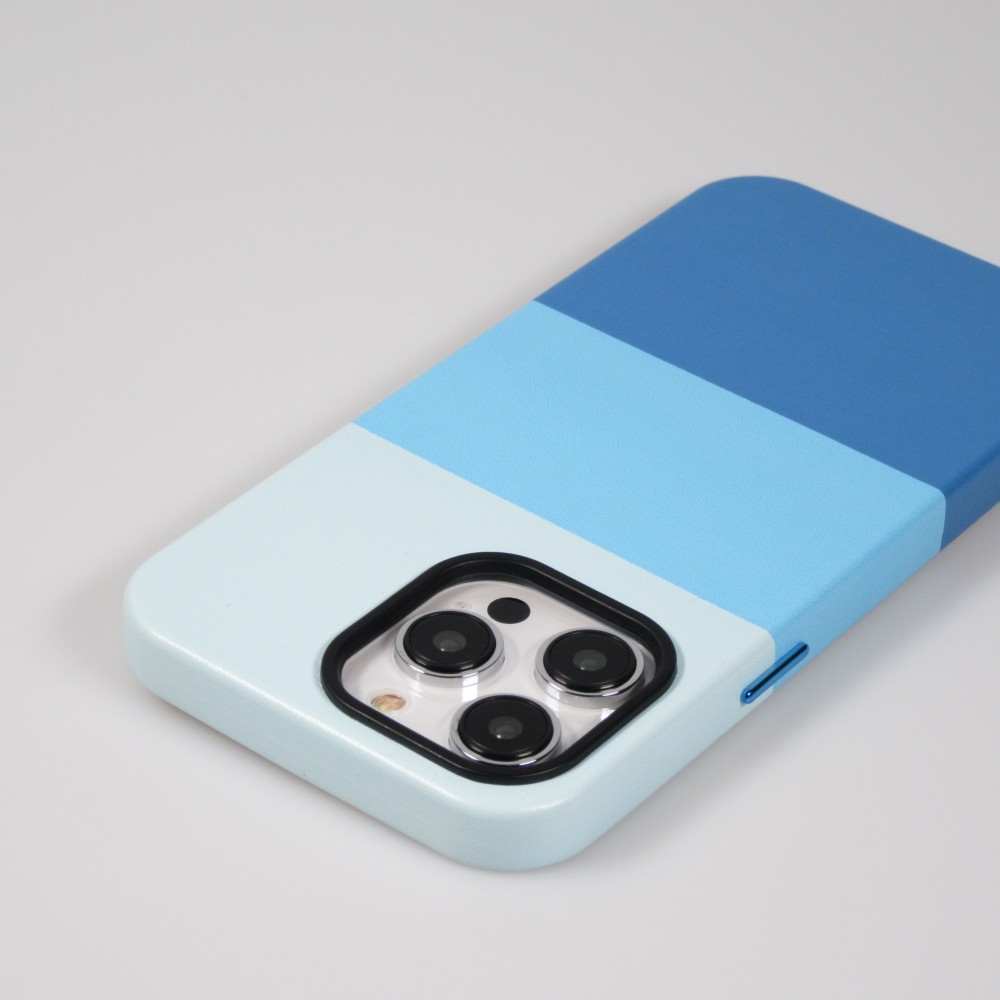 iPhone 13 Pro Case Hülle - Stylisches tricolor Cover mit Leder-Look - Blau