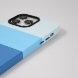 iPhone 13 Pro Case Hülle - Stylisches tricolor Cover mit Leder-Look - Blau