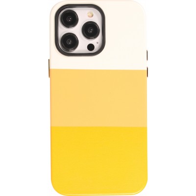 Coque iPhone 14 Pro - Cover tricolore stylée avec look cuir - Orange