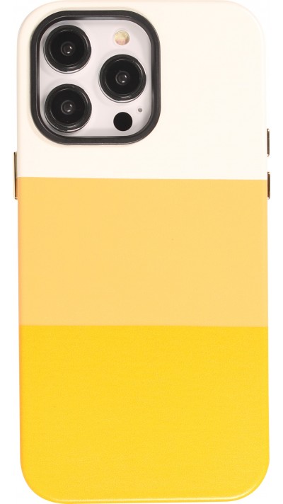 Coque iPhone 13 Pro - Cover tricolore stylée avec look cuir - Orange