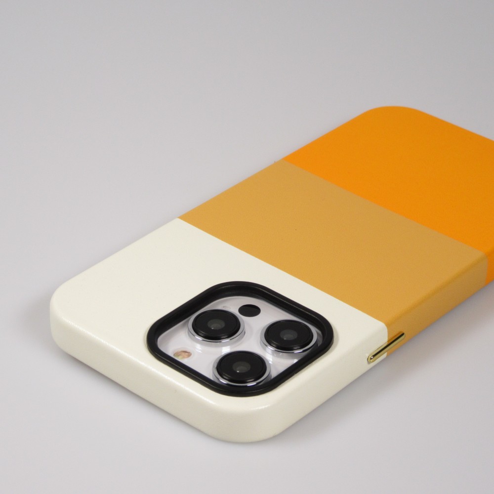 Coque iPhone 13 Pro Max - Cover tricolore stylée avec look cuir - Orange