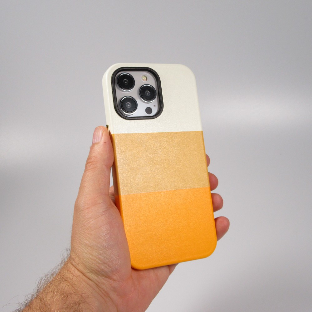 iPhone 14 Pro Max Case Hülle - Stylisches tricolor Cover mit Leder-Look - Orange