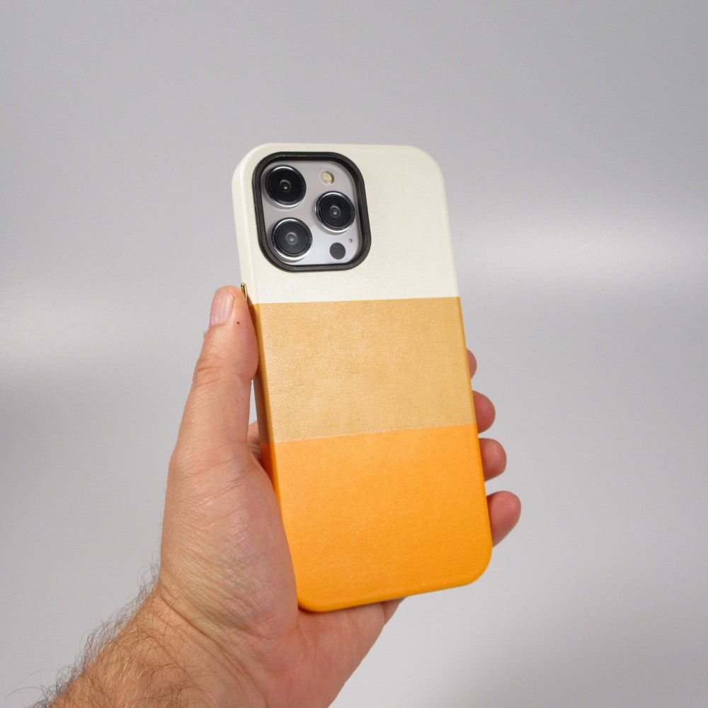 Coque iPhone 13 Pro Max - Cover tricolore stylée avec look cuir - Orange