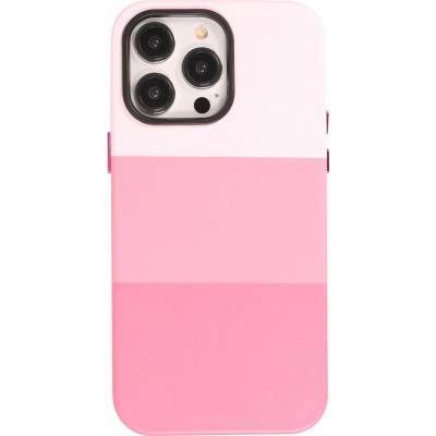 iPhone 13 Pro Max Case Hülle - Stylisches tricolor Cover mit Leder-Look - Rosa