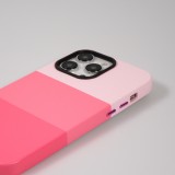 iPhone 14 Pro Max Case Hülle - Stylisches tricolor Cover mit Leder-Look - Rosa
