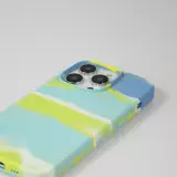 Coque iPhone 14 Pro Max - Gel Soft touch lisse Stripes bleu/jaune