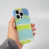 Coque iPhone 13 Pro Max - Gel Soft touch lisse Stripes bleu/jaune