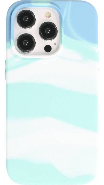 iPhone 14 Pro Max Case Hülle - Gel Soft touch glatt Streifen Blau/türkies