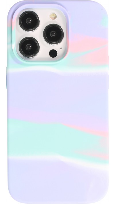 Coque iPhone 14 Pro - Gel Soft touch lisse Stripes bleu/violet